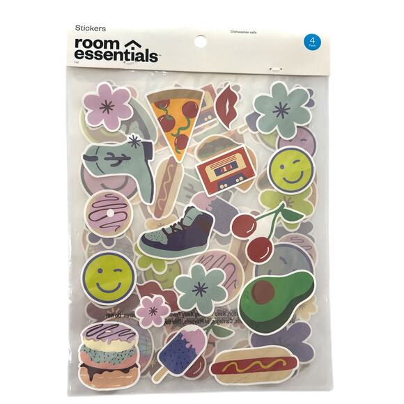Room Essentials Dishwasher-Safe Stickers 4 Pack Food Flower Vinyl Decals Target - Picture 1 of 7
